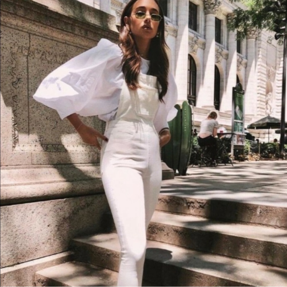 NWT WE WORE WHAT White High Rise Skinny Overalls M